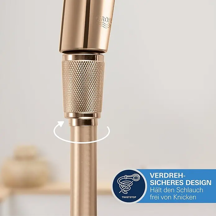 Grohe Brauseschlauch Silverflex - Länge: 125 cm, ½″, Kunststoff, Warm Sunset - Roségoldene Grohe Brauseschlauchverbindung mit geriffeltem Griff und TwistStop Technologie für knickfreien Schlauch.