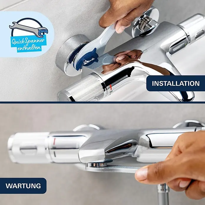Grohe Dice Badewannenarmatur - Ausladung Armatur: 167 mm, Chrom, Glänzend - Chrom-Duscharmatur: Installation und Wartung mit beiliegendem Schnellspanner.