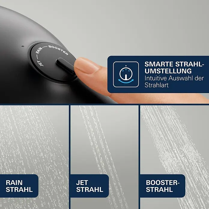 Grohe Vitalio Joy Handbrause 120 - Anzahl Funktionen: 3 Stk., Durchmesser: 120 mm, Mattschwarz - Schwarze Duschbrause mit Wahlschalter für Regen-, Strahl- und Booster-Strahlarten. Einfache Strahlartumstellung.