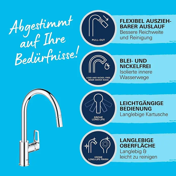 Grohe Start Loop Spültischarmatur - Chrom, Glänzend, Höhe: 357 mm - Verchromte Küchenarmatur mit Ausziehbrause, bleifreien Wasserwegen und langlebiger Oberfläche.