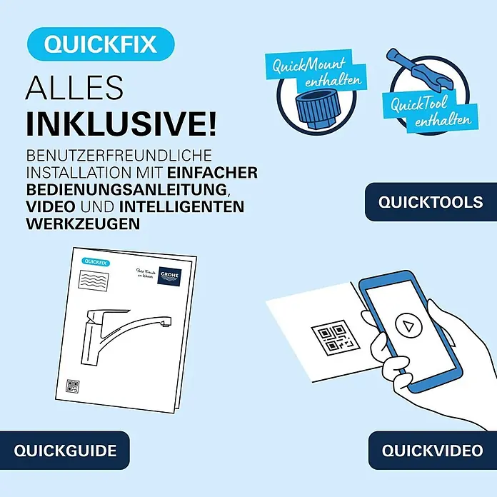 Grohe Start Loop Spültischarmatur - Ausladung Armatur: 222 mm, Schwarz, Matt - Grohe QuickFix System für einfache Installation. Beinhaltet QuickMount, QuickTool, Anleitung und Videoanleitungen per Smartphone.