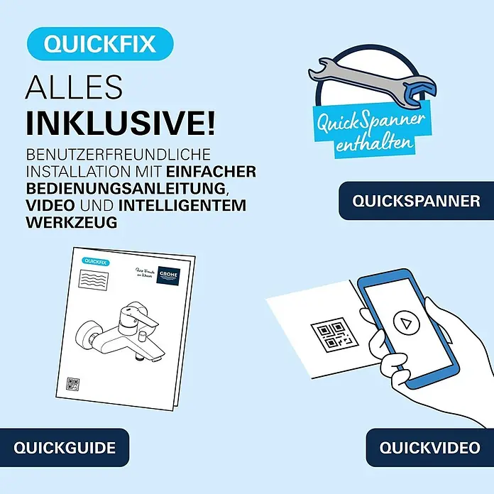 Grohe Dice Badewannenarmatur - Ausladung Armatur: 167 mm, Chrom, Glänzend - QUICKFIX System für einfache Installation mit enthaltenem Werkzeug, Bedienungsanleitung und Video zur Montagehilfe.