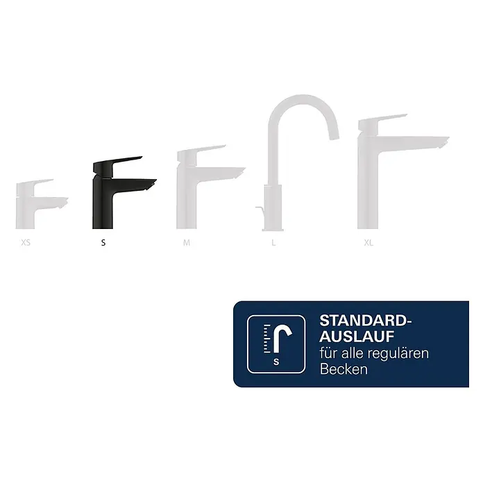 Grohe Dice Waschtischarmatur S-Size - Höhe: 152 mm, Schwarz, Matt - Moderne Armaturen in Größen XS-XL (weiß, eine schwarze S-Größe). Etikett: "Standard-Auslauf für alle regulären Becken".