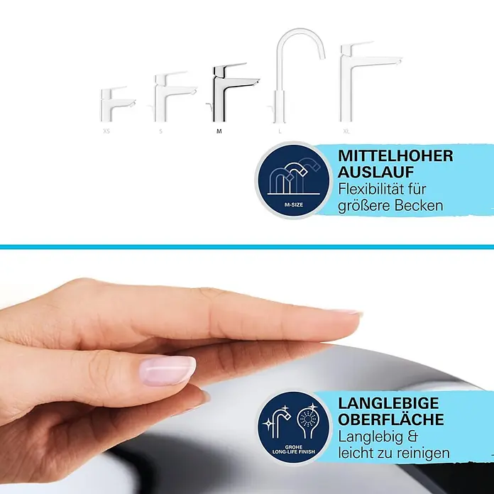 Grohe Start Waschtischarmatur M-Size - Chrom, Glänzend - Verschiedene Größen von Chromarmaturen (XS-XL) mit mittelhohem Auslauf für Flexibilität und einer langlebigen, leicht zu reinigenden Oberfläche.