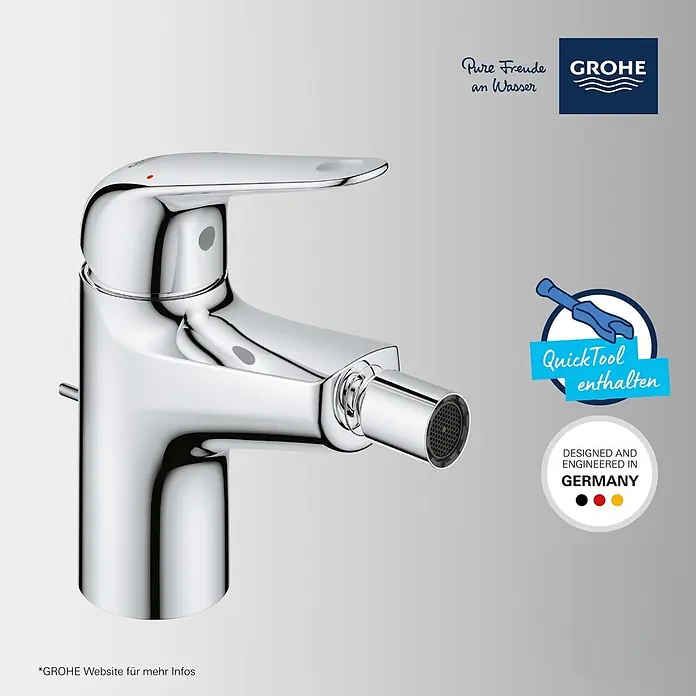 Grohe Swift Bidetarmatur - Chrom, Glänzend - Verchromte Einhebel-Bidetarmatur mit Zugstangenablauf und integriertem Bidetstrahl. Modernes Design.