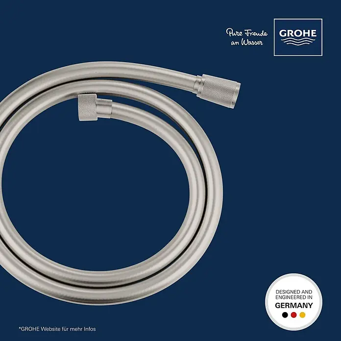 Grohe Brauseschlauch Silverflex - Länge: 125 cm, ½″, Kunststoff, Supersteel - Satin-silberfarbener Brauseschlauch mit gerändelten Anschlüssen.