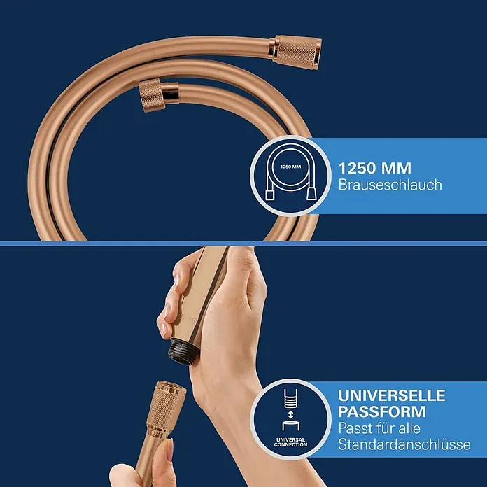 Grohe Brauseschlauch Silverflex - Länge: 125 cm, ½″, Kunststoff, Warm Sunset - Roségoldener Duschschlauch (1250mm) und passende Handbrause mit Universalanschluss.