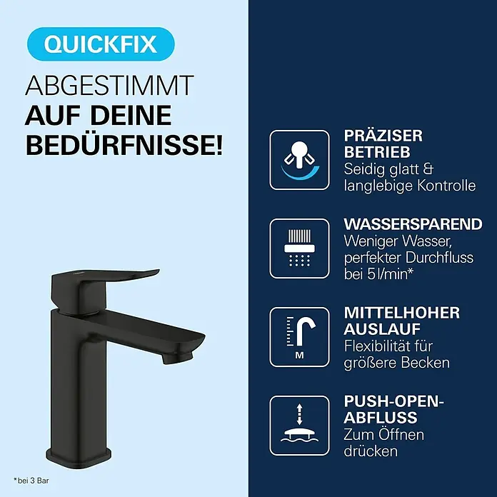 Grohe Dice Waschtischarmatur M-Size - Höhe: 172 mm, Schwarz, Matt - Ein moderner, eckiger schwarzer Wasserhahn.