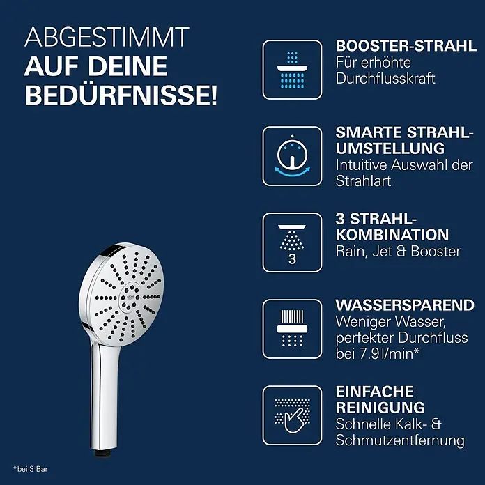 Grohe Vitalio Joy Handbrause 120 - Anzahl Funktionen: 3 Stk., Durchmesser: 120 mm, Chrom - Verchromte Grohe Handbrause mit mehreren Strahlarten und Wasserspartechnologie.