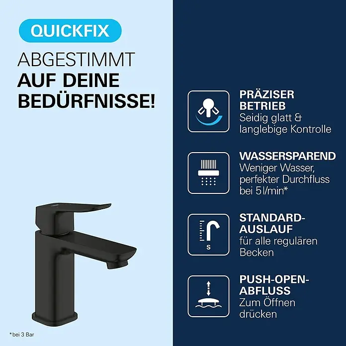 Grohe Dice Waschtischarmatur S-Size - Höhe: 152 mm, Schwarz, Matt - Schwarzer Badezimmerhahn mit einem Hebel.