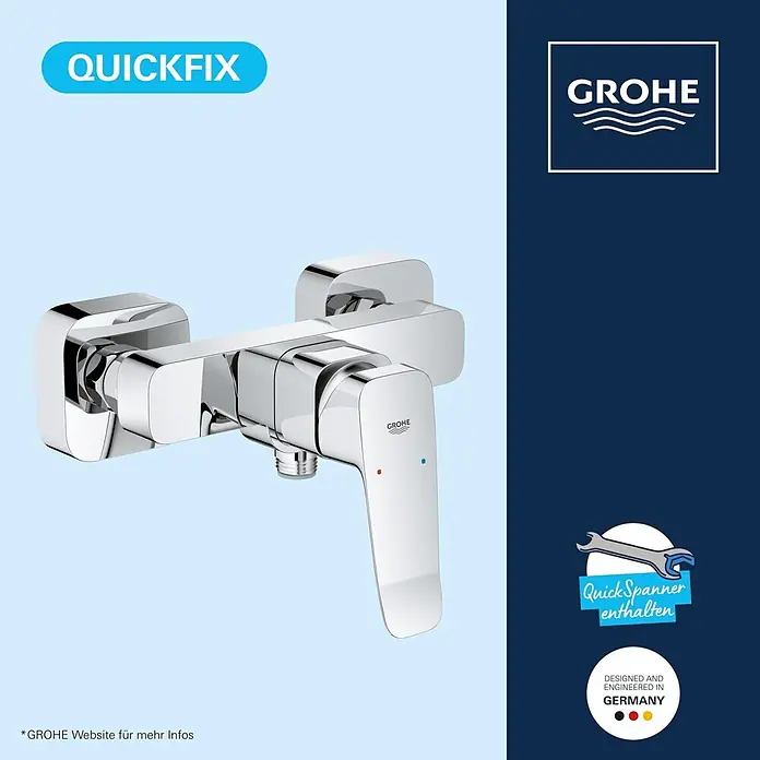 Grohe Dice Brausearmatur - Chrom, Glänzend - Polierter Chrom-Einhebel-Brausemischer mit QuickFix-Technologie.