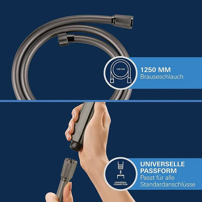 Grohe Brauseschlauch Silverflex - Länge: 125 cm, ½″, Kunststoff, Hard Graphite - Dunkelgrauer Brauseschlauch mit gerändelten Universalanschlüssen, 1250 mm lang.