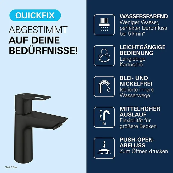 Grohe Start Loop Waschtischarmatur M-Size - Höhe: 164 mm, Schwarz, Matt - Ein moderner schwarzer Badarmatur mit Einhebelmischer und mattem Finish.