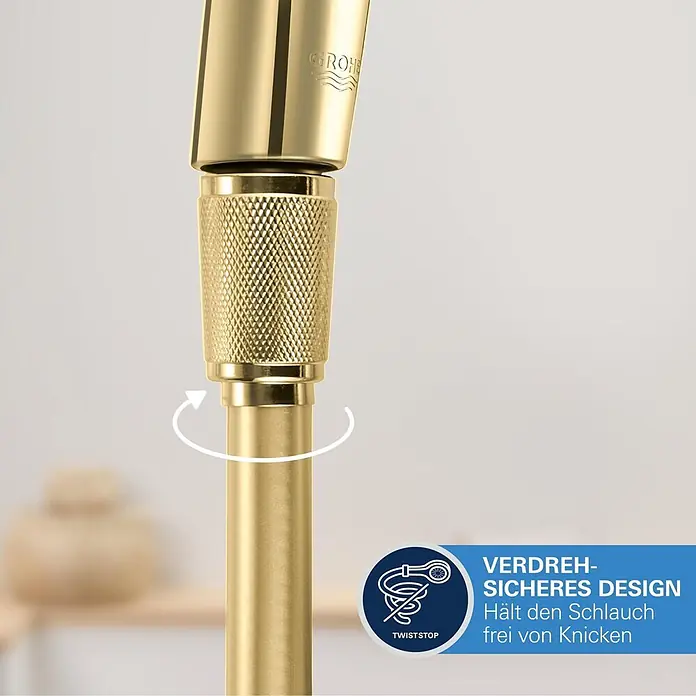 Grohe Brauseschlauch Silverflex - Länge: 125 cm, ½″, Kunststoff, Cool Sunrise - Goldener Duschschlauchanschluss mit gerändelter Oberfläche und TwistStop-Funktion gegen Schlauchknicken.