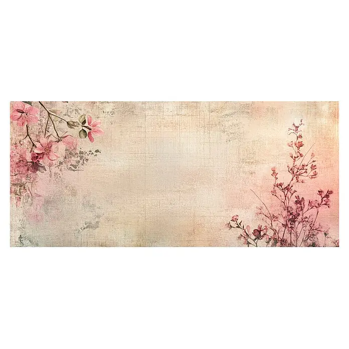 Cabecero de cama Magnolia - L x An: 95 x 60 cm, Beige - Banner de estilo vintage con fondo crema texturizado y delicados acentos florales rosados en las esquinas.