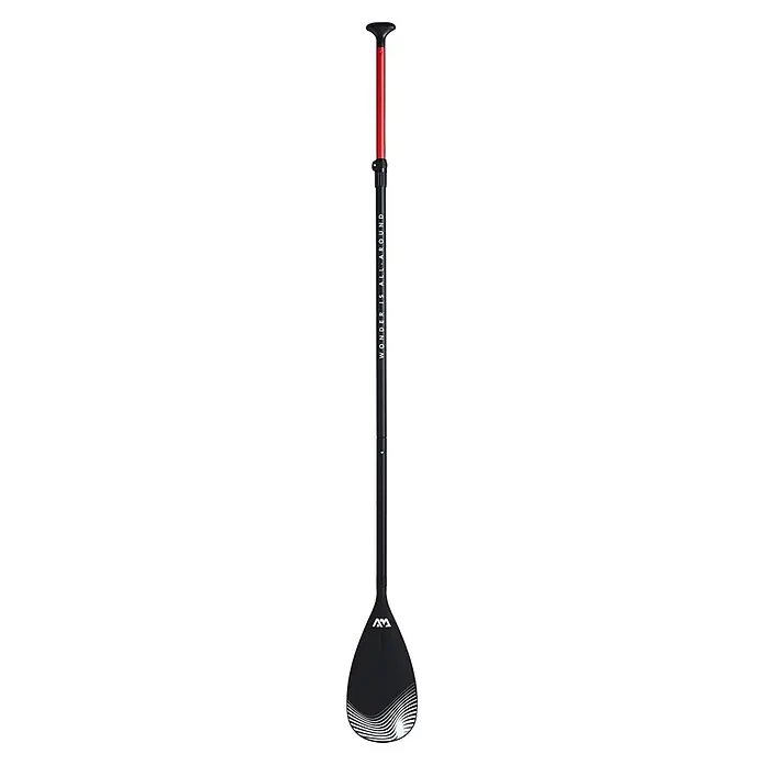 Aqua Marina SUP-Board Vapor - L x B x H: 315 x 79 x 15 cm, Nutzlast: 140 kg, Aufblasbar - Verstellbares Stand-Up Paddle mit schwarzem Griff, rotem und schwarzem Schaft sowie schwarzem Blatt mit weißen Streifen. Aufschrift: 'WONDER IS ALL AROUND'.