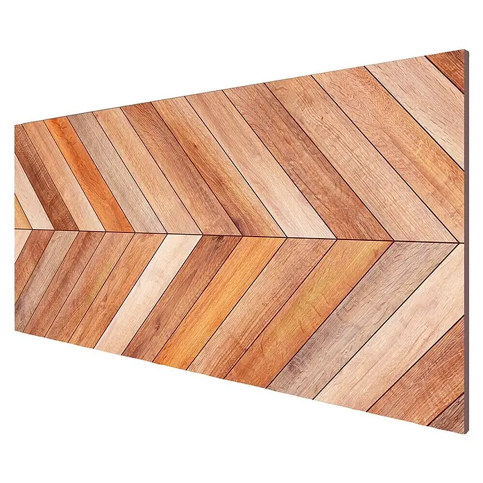 Cabecero de cama Chevron - L x An: 115 x 60 cm, Marrón - Panel de madera con tablas en tonos naturales variados dispuestas en patrón de espiga.