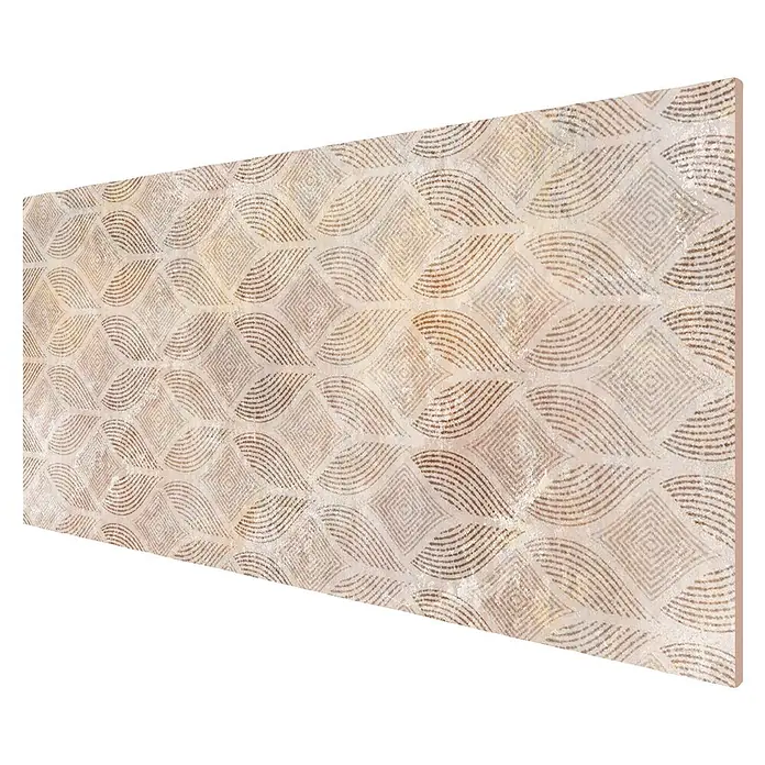 Cabecero de cama Aura - L x An: 105 x 60 cm, Natural - Panel decorativo texturizado con patrones geomètricos y ondulados en beige y marrón.