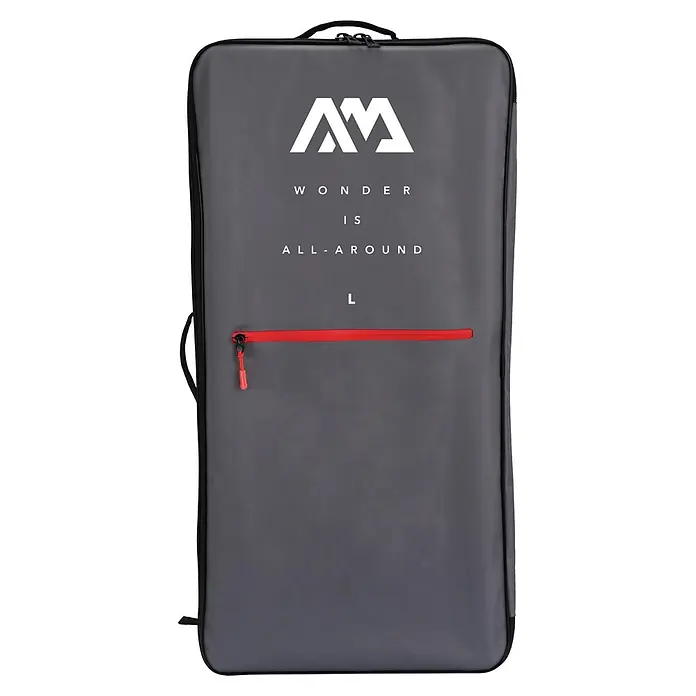 Aqua Marina SUP-Board-Set Atlas - L x B x H: 366 x 86 x 15 cm, Tragkraft: 180 kg, Orange - Graue rechteckige Aqua Marina Tragetasche, Größe L, mit roter Reißverschlusstasche und schwarzen Griffen.