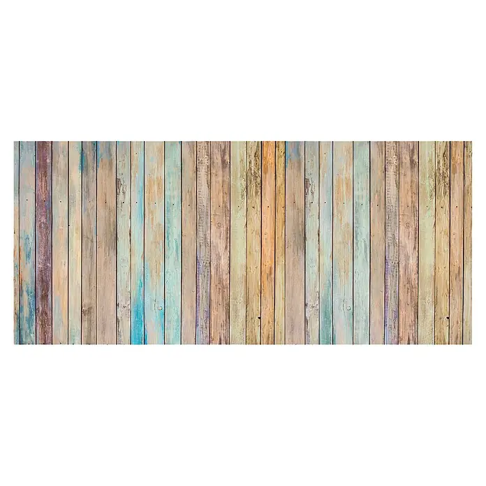 Cabecero de cama Vintage - L x An: 135 x 60 cm, Multicolor - Tablas de madera rústicas verticales con colores pastel desgastados.