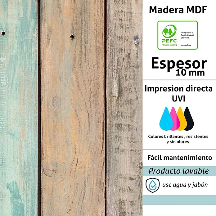 Cabecero de cama Vintage - L x An: 135 x 60 cm, Multicolor - Panel MDF multicolor con textura de tablas de madera envejecida, 10 mm de grosor e impresión UVI lavable.