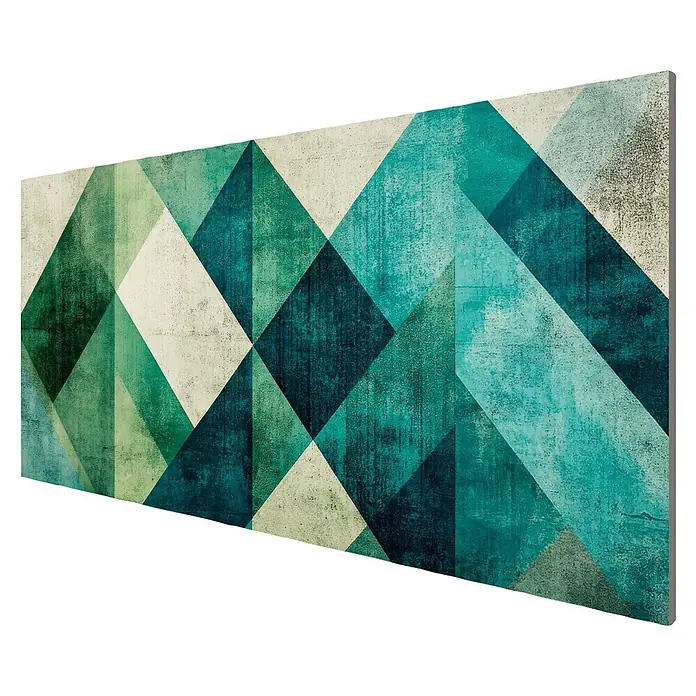 Cabecero de cama Nordic - L x An: 105 x 60 cm, Verde - Panel rectangular texturizado con patrón geométrico abstracto en verde, verde azulado y blanco roto.