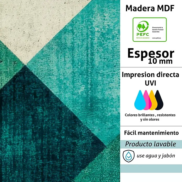 Cabecero de cama Nordic - L x An: 105 x 60 cm, Verde - Panel de madera MDF de 10mm con patrón geométrico verde azulado/verde, impresión UV, lavable, certificado PEFC.