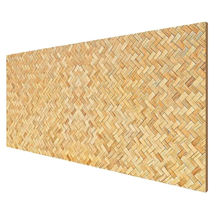 Cabecero de cama Bambú - L x An: 145 x 60 cm, Natural - Estera tejida de bambú marrón claro con patrón de espiga.