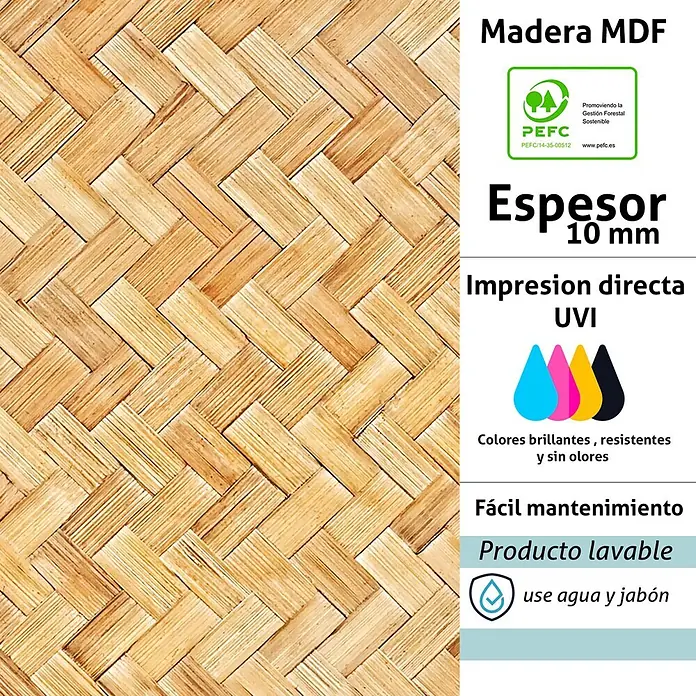 Cabecero de cama Bambú - L x An: 145 x 60 cm, Natural - Tablero MDF de 10mm de grosor con estampado de patrón de bambú trenzado, brillante, duradero y lavable.