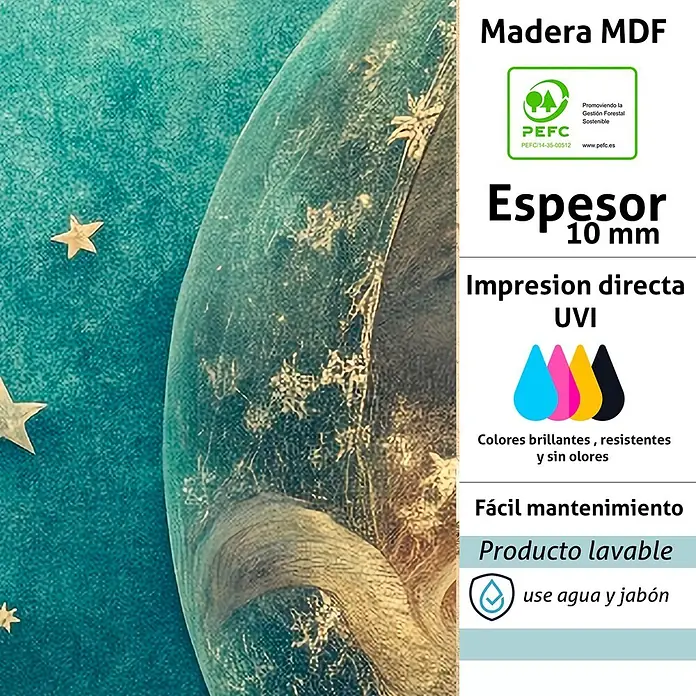 Cabecero de cama Selene - L x An: 90 x 60 cm, Azul - Panel decorativo de madera MDF con diseño estrellado turquesa, 10 mm de grosor, impreso UV y lavable.