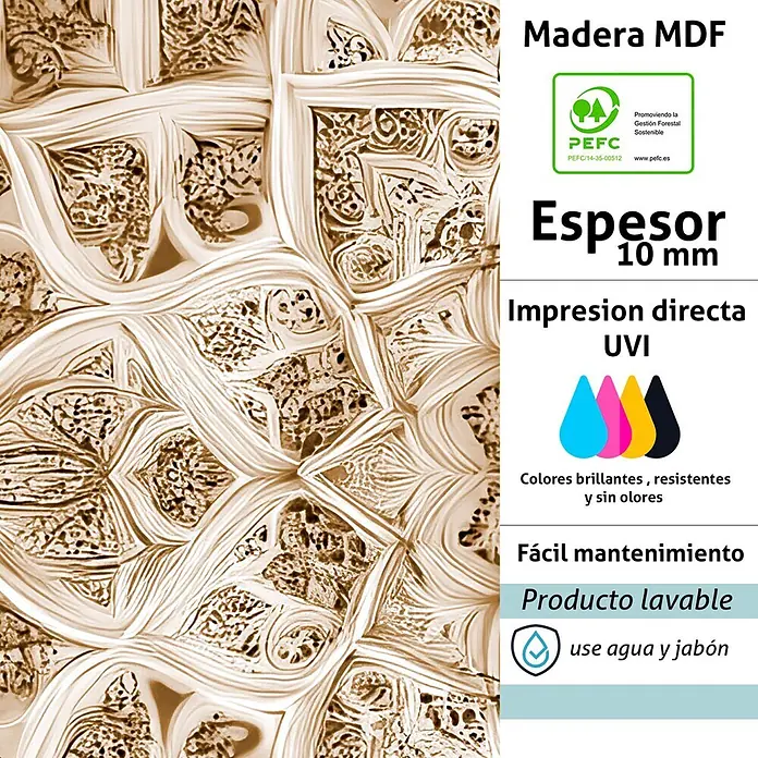 Cabecero de cama Alhambra - L x An: 135 x 60 cm, Natural - Panel decorativo de MDF beige con intrincado patrón tallado, 10 mm de grosor y lavable.