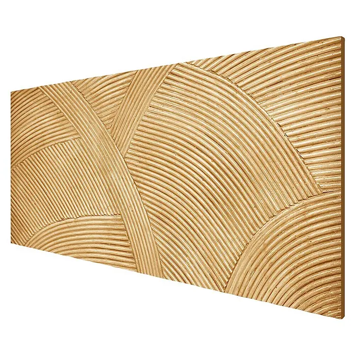 Cabecero de cama Nara - L x An: 135 x 60 cm, Natural - Panel texturizado marrón claro con un patrón similar a un tejido de líneas paralelas rectas y curvas en relieve.