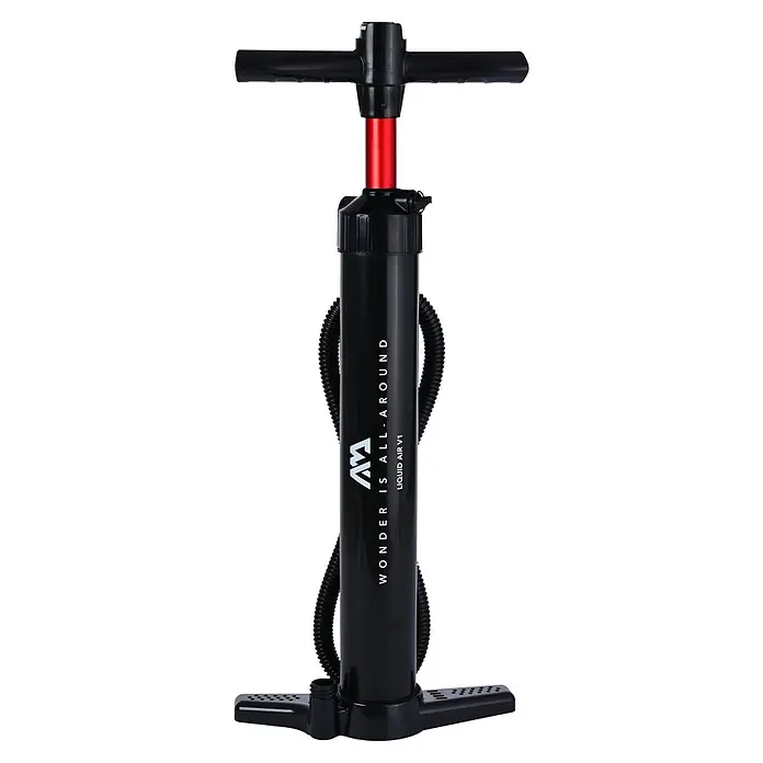 Aqua Marina SUP-Board Vapor - L x B x H: 315 x 79 x 15 cm, Nutzlast: 140 kg, Aufblasbar - Schwarze Standpumpe mit rotem Innenrohr und flexiblem Schlauch zum Aufpumpen.