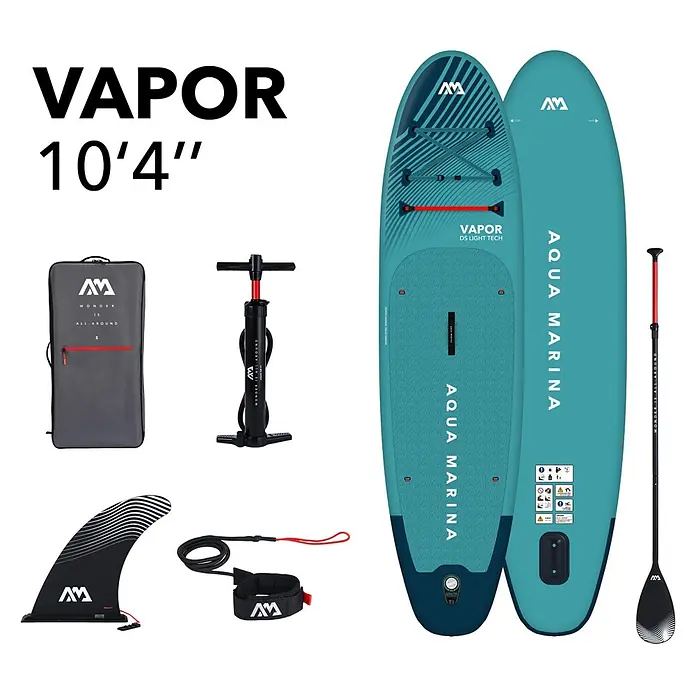 Aqua Marina SUP-Board Vapor - L x B x H: 315 x 79 x 15 cm, Nutzlast: 140 kg, Aufblasbar - Türkis-dunkelblaues aufblasbares Stand-Up-Paddleboard (SUP) mit Tasche, Pumpe, Finne, Leash und Paddel.