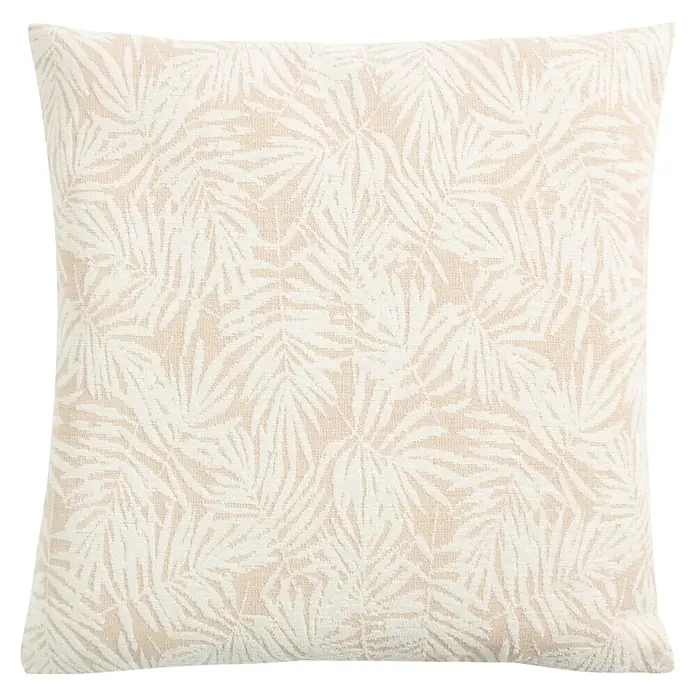 Kissen Jacquard Blatt - 45 x 45 cm, Off White, Quadratisch - Quadratisches Dekokissen mit beigem Grundstoff und cremefarbenem Palmenblattmuster.