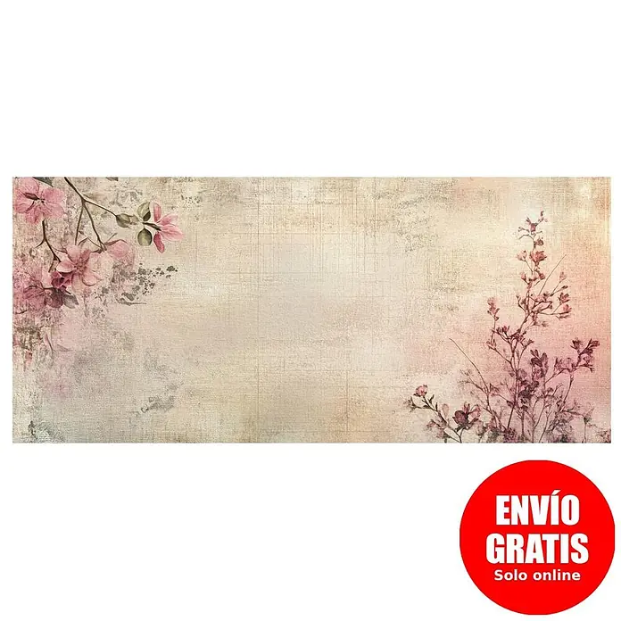 Cabecero de cama Magnolia - L x An: 95 x 60 cm, Beige - Panel decorativo rectangular con diseño floral vintage, con flores rosas sobre fondo texturizado beige y rosa pálido.