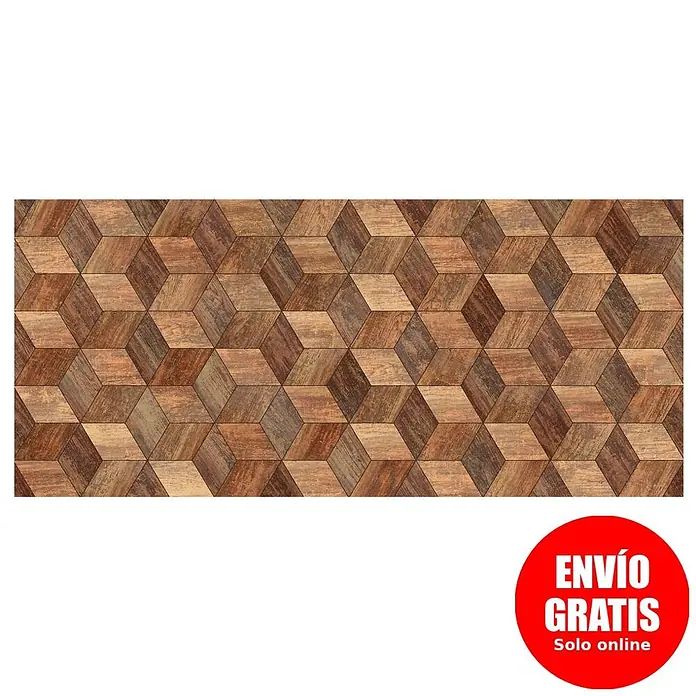 Cabecero de cama Cubic - L x An: 95 x 60 cm, Natural - Baldosa de madera para suelo/pared con patrón geométrico 3D de cubos marrones.