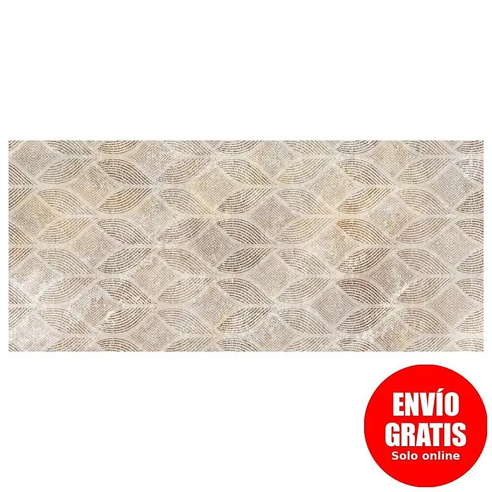 Cabecero de cama Aura - L x An: 105 x 60 cm, Natural - Azulejo rectangular con patrones de ondas beige y marrón claro que forman rombos, acabado texturizado.