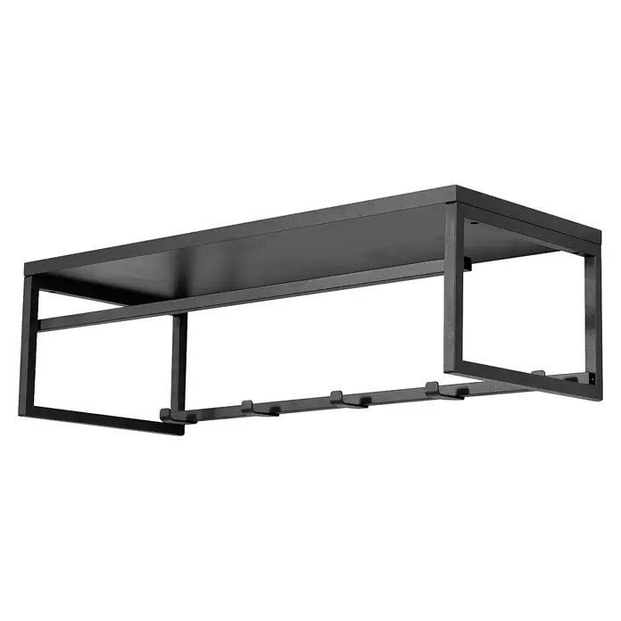 Spinder Design Garderobenleiste Axel 4 - L x B x H: 29,5 x 70 x 19,8 cm, Anzahl Haken: 5 Stk., Schwarz - Schwarzes Metall-Wandregal mit integrierten Haken.