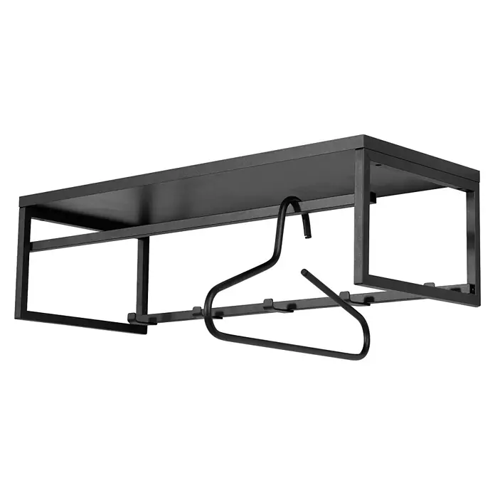 Spinder Design Garderobenleiste Axel 4 - L x B x H: 29,5 x 70 x 19,8 cm, Anzahl Haken: 5 Stk., Schwarz - Schwarzes Metall-Wandregal mit integrierter Kleiderstange und Haken, inklusive Metallbügel.
