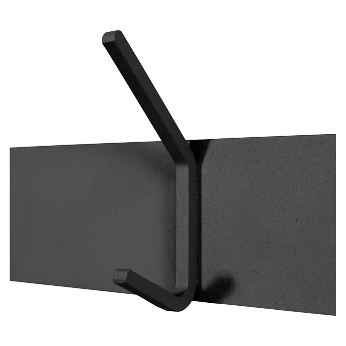 Spinder Design Garderobenleiste Cappa - L x B x H: 1,6 x 70 x 12 cm, Anzahl Haken: 5 Stk., Schwarz - Schwarzer, matter Metall-Wandhaken auf rechteckiger Basis.