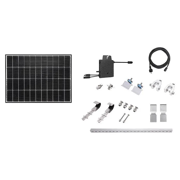 Yard Force Solarmodul-Set LX SP170S-EU - 0% MwSt. gem. § 12 Abs. 3 UStG - Nennleistung: 170 W, L x B x H: 3,5 x 107 x 77,5 cm, 1 Stk. - Solarmodul-Kit mit schwarzem Solarpanel, Mikro-Wechselrichter, Kabeln und silbernem Montagematerial für die Installation.