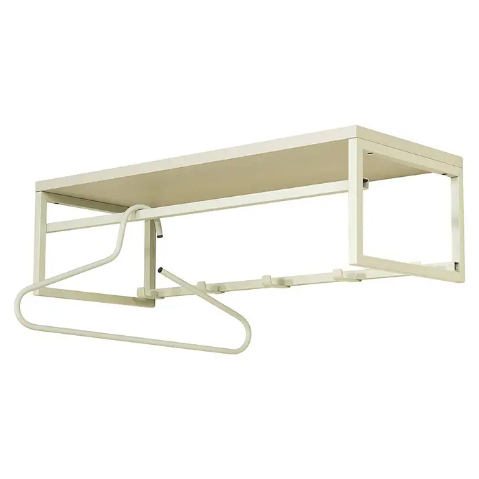 Spinder Design Garderobenleiste Axel 4 - L x B x H: 29,5 x 70 x 19,8 cm, Anzahl Haken: 5 Stk., Weiß - Helles beiges Metallregal mit integrierter, beweglicher Kleiderstange darunter.