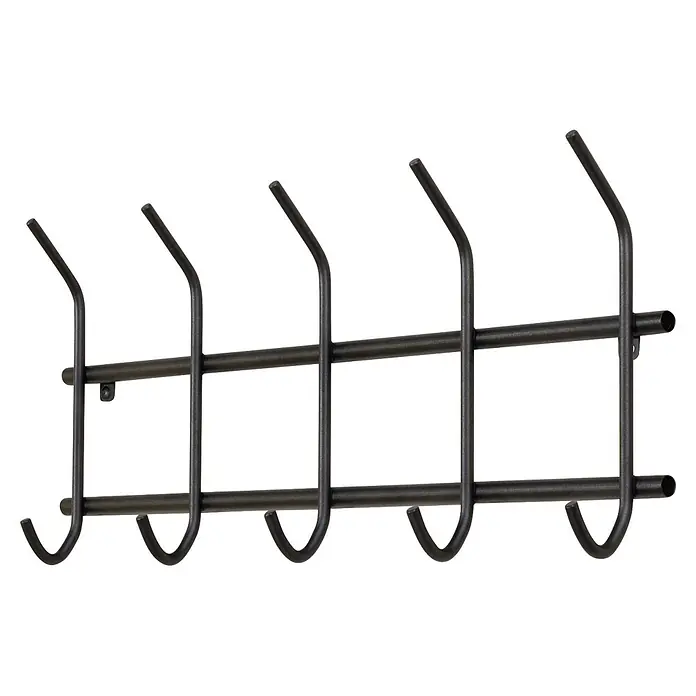 Spinder Design Garderobenleiste Ezra - L x B x H: 8,2 x 70 x 30 cm, Anzahl Haken: 10 Stk., Schwarz - Dunkelgraue Metallgarderobe mit sechs Haken.
