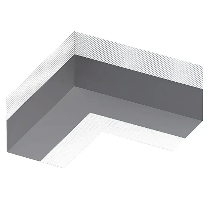 Dichtband Profi - Kunststoff, Inneneck 90 °, 12,5 x 16,2 x 6 cm - Deckeneinbaulampe mit grauem Rahmen und diffusem Lichtpaneel für eine moderne Beleuchtungslösung.