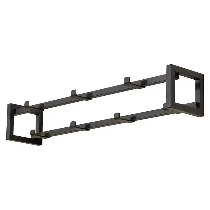 Spinder Design Garderobenleiste Axel 1 - L x B x H: 11,5 x 60 x 10 cm, Anzahl Haken: 7 Stk., Schwarz - Dunkelgraue, matte Metallgarderobe mit zwei Parallelstangen und mehreren Haken.