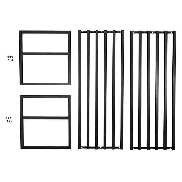 Spinder Design Schuhregal Axel - L x B x H: 29,5 x 70 x 31,5 cm, Schwarz - Schwarze Metallmöbelkomponenten: zwei rechteckige Rahmen mit Unterteilungen, zwei Lamellenpaneele und Schrauben zur Montage.