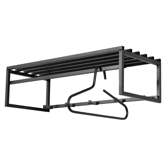 Spinder Design Garderobenleiste Axel 2 - L x B x H: 29,5 x 70 x 19,5 cm, Anzahl Haken: 5 Stk., Schwarz - Schwarze Wandgarderobe aus Metall mit Ablage, Kleiderstange und Bügel.