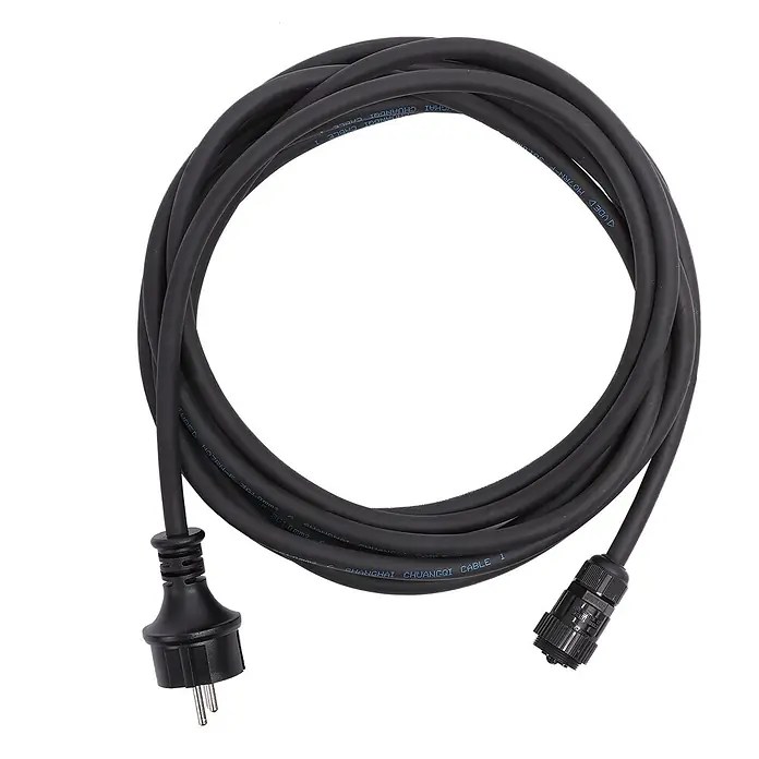 Yard Force Solarmodul-Set LX SP415D - 0% MwSt. gem. § 12 Abs. 3 UStG - Nennleistung: 415 W, L x B x H: 3 x 172,2 x 113,4 cm, 2 Stk. - Aufgerolltes schwarzes Stromkabel mit einem dreipoligen Stecker und einem wasserdichten Industriestecker an den Enden.