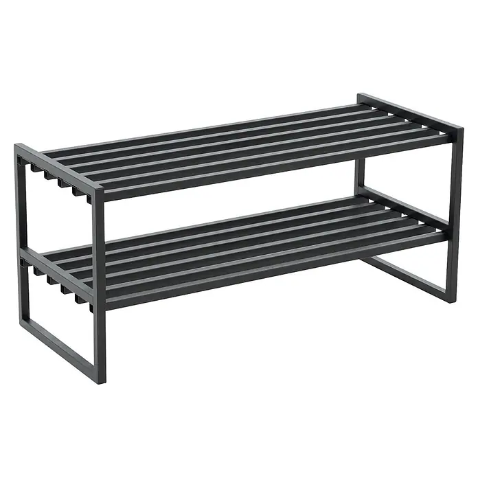 Spinder Design Schuhregal Axel - L x B x H: 29,5 x 70 x 31,5 cm, Schwarz - Zweistufiges dunkelgraues Metall-Schuhregal mit Lattenrosten.